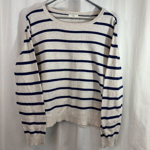 Women's YERSE Beige & Navy Striped Breton Crew Neck Sweater Size L